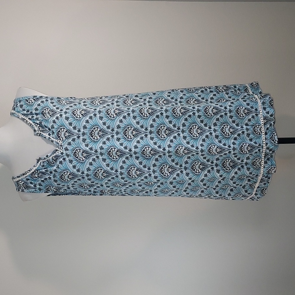 Santiki Blue Stylized Floral Motif Print Sleeveless V-Neck Dress Size Small